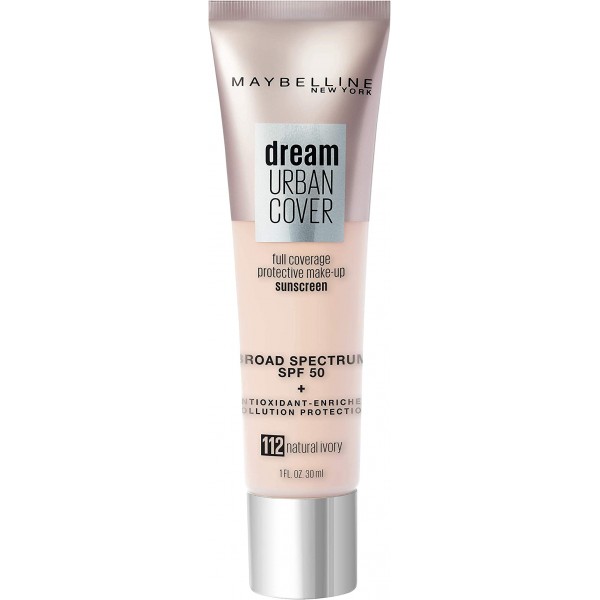Maybelline Dream Urban Cover Flawless Coverage Foundation Makeup, SPF 50, Natural Ivory 112
