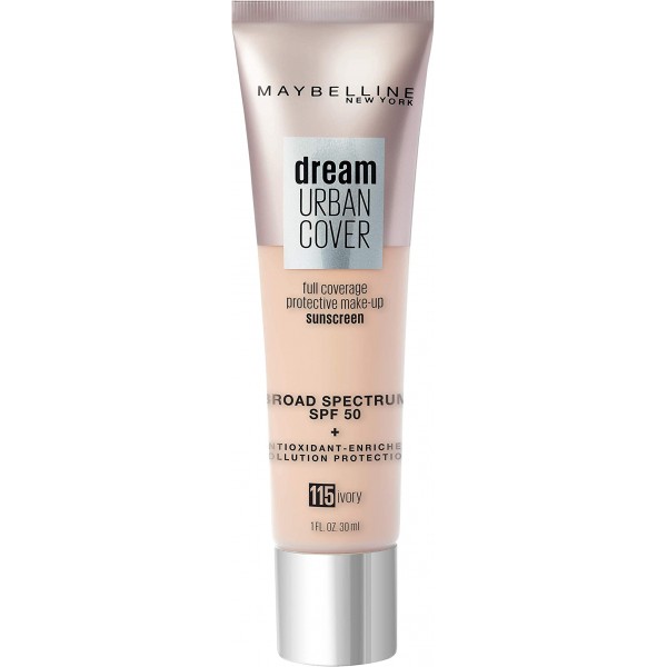 Maybelline Dream Urban Cover Flawless Coverage Foundation Makeup, SPF 50, Ivory 115