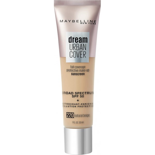 Maybelline Dream Urban Cover Flawless Coverage Foundation Makeup, SPF 50, Natural Beige 220
