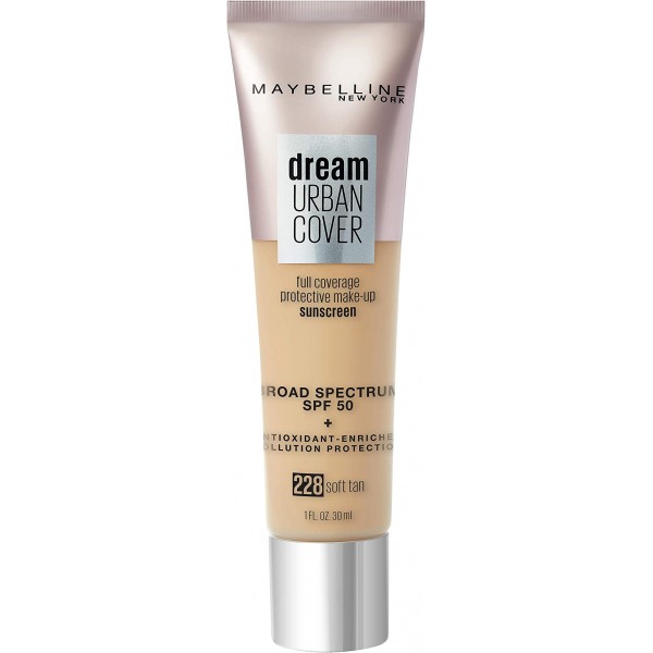 Maybelline Dream Urban Cover Flawless Coverage Foundation Makeup, SPF 50, Soft Tan 228