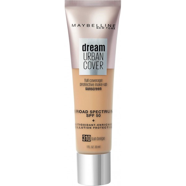 Maybelline Dream Urban Cover Flawless Coverage Foundation Makeup, SPF 50, Sun Beige 310