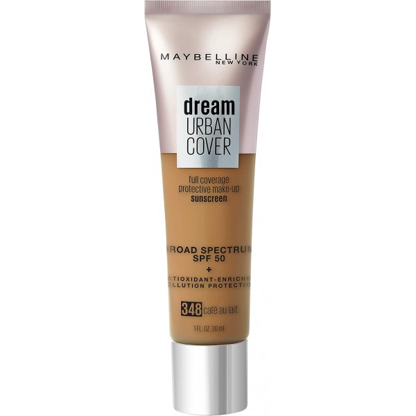 Maybelline Dream Urban Cover Flawless Coverage Foundation Makeup, SPF 50, Cafe Au Lait 348
