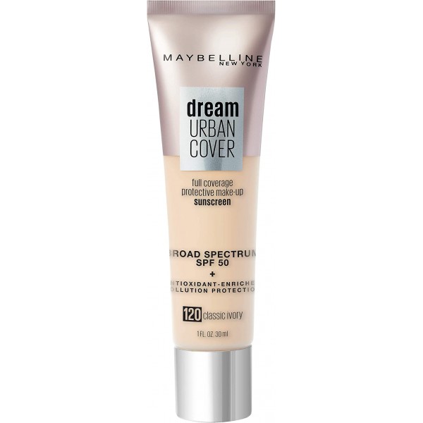 Maybelline Dream Urban Cover Flawless Coverage Foundation Makeup, SPF 50, Classic Ivory 120
