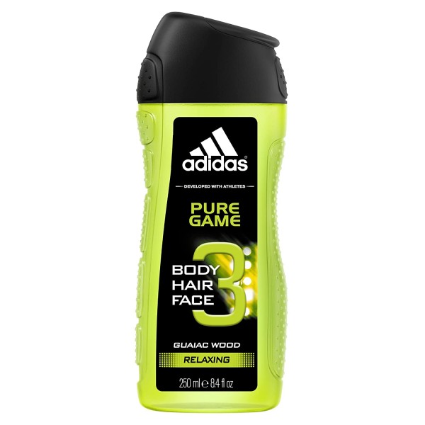 ADIDAS PURE GAME 3 IN 1 BODY, HAIR AND FACE SHOWER GEL, 250ML